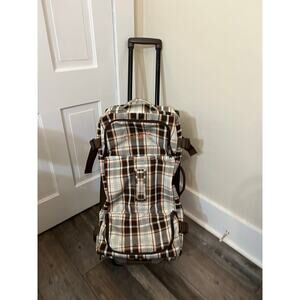 Dakine girls split roller duffel bag 90L brown plaid rolling suitcase luggage